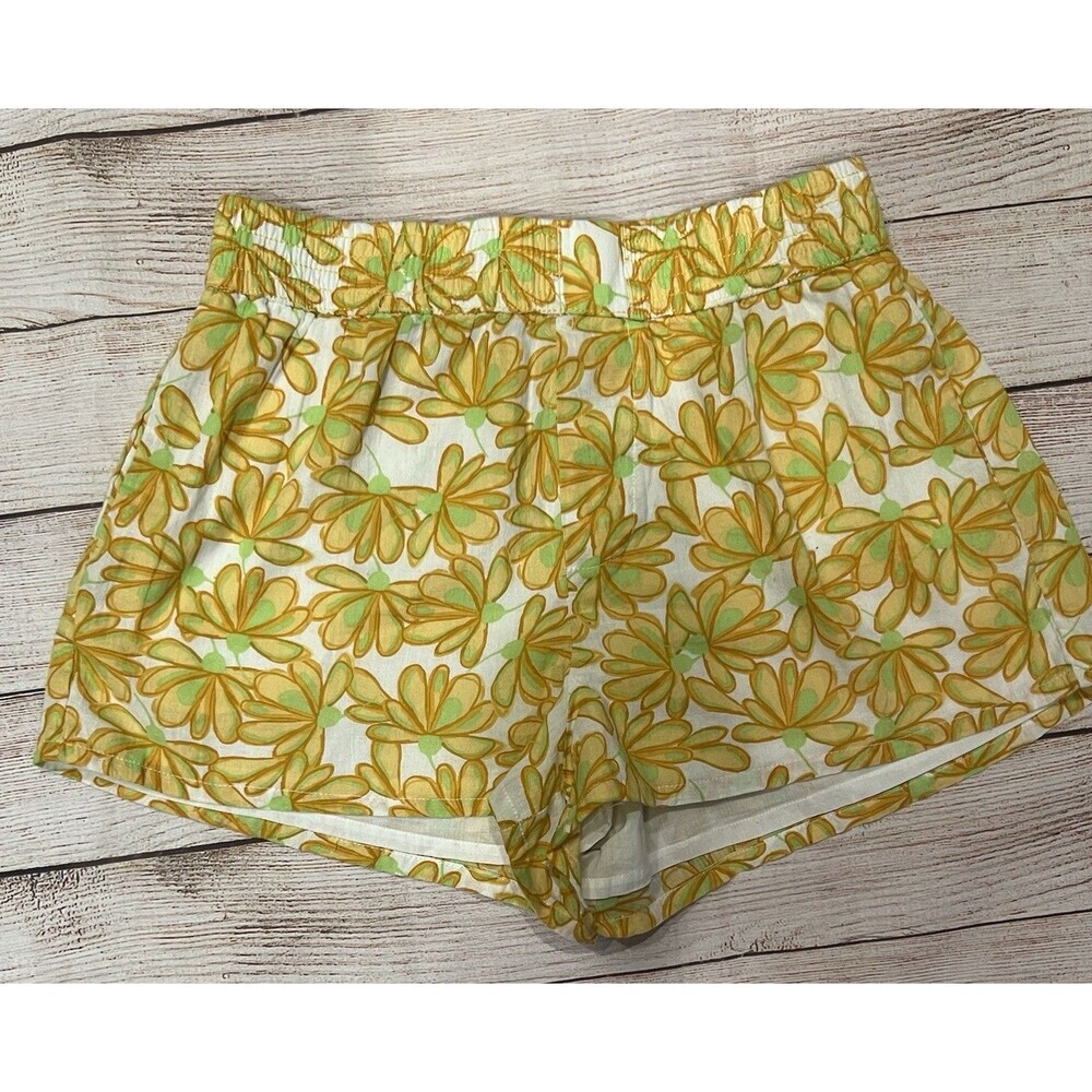 Zara Yellow Floral Print Lined Shorts Elastic Waist Women’s XS